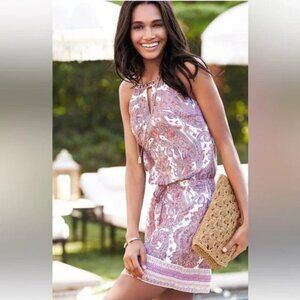 White House Black Market Beaded Sleeveless High Neck Pink Paisley Dress